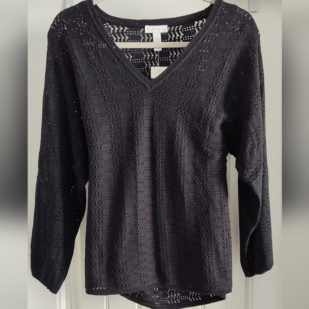 Charter Club v-Neck Black Sweater With Attached Tank Size M